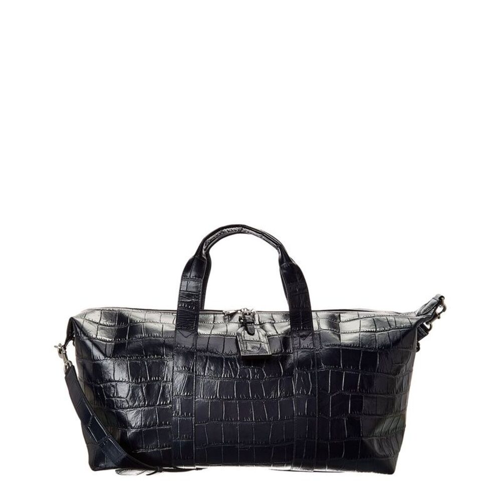 Mulberry Heritage Medium Clipper Matte Croc-Embossed Leather Duffel Bag, Blue